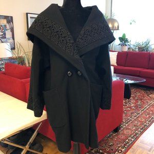 Vintage Liptons Black Hooded Cashmere/Wool Coat